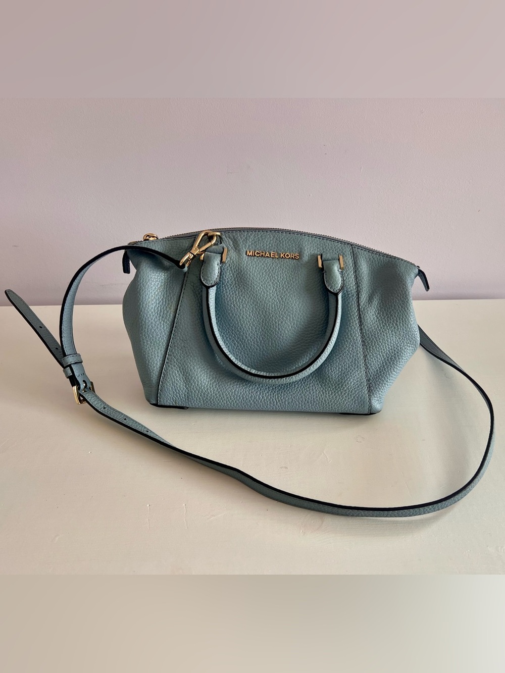 Michael Kors Light Blue Pebbled Leather Crossbody Purse